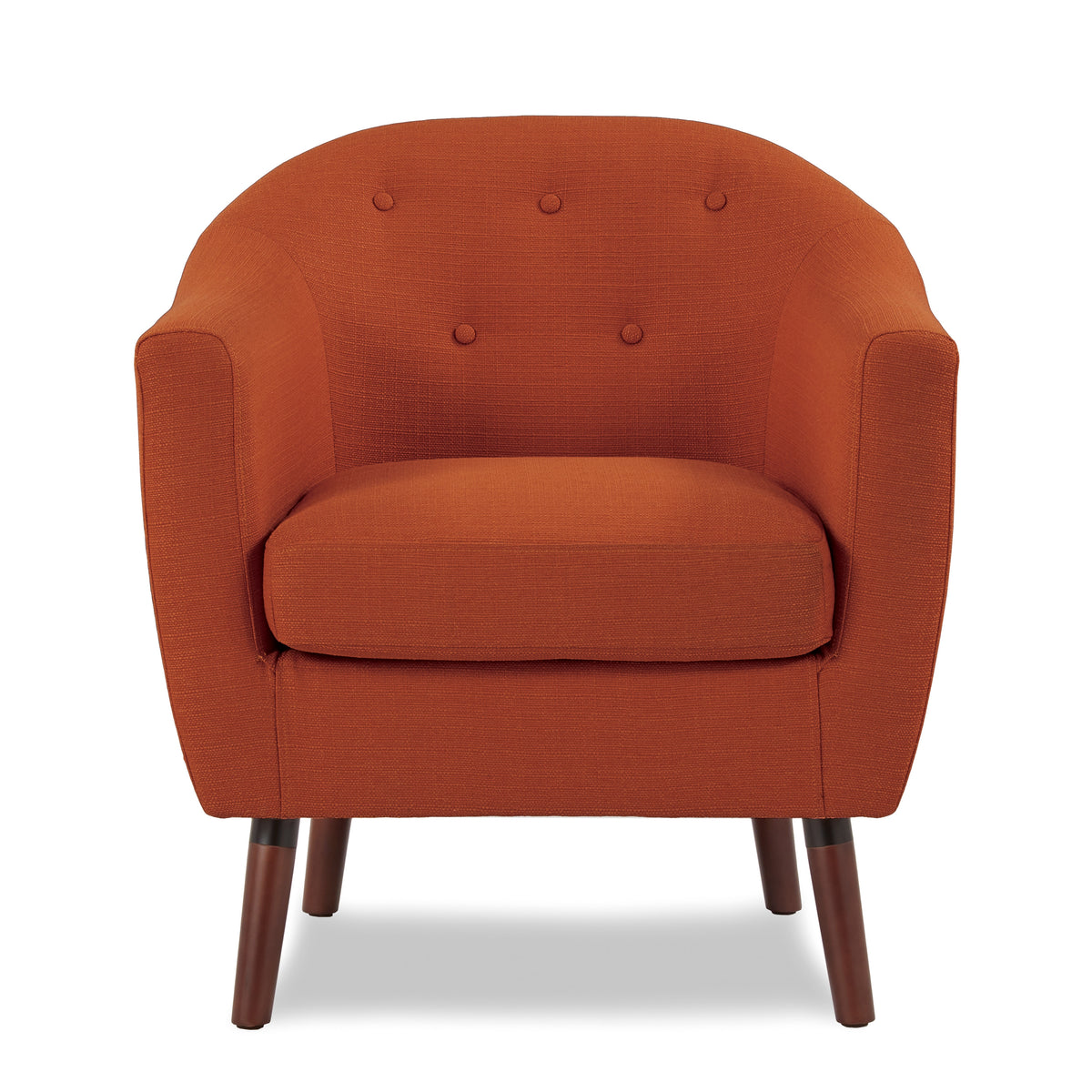 Orange Fabric Upholstered Accent Chair 1Pc Espresso Finish Legs Button Tufted Solid Wood Furniture Living Room Chair Orange Primary Living Space Mid Century Modern,Retro Solid Wood