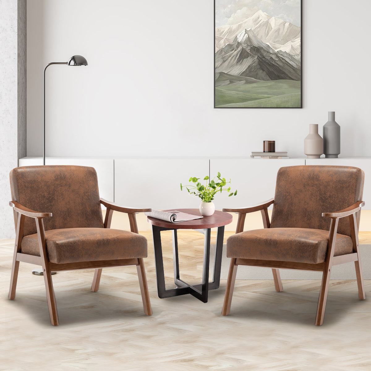 Mid Century Modern Chair, Living Room Chair With Solid Wood Frame, Accent Chair Extra Thick Backrest, Wingback Chair For Bedroom, Reading Room, Living Room, Lounge Chair Indoor Brown Primary Living Space Mid Century Modern Foam Fabric