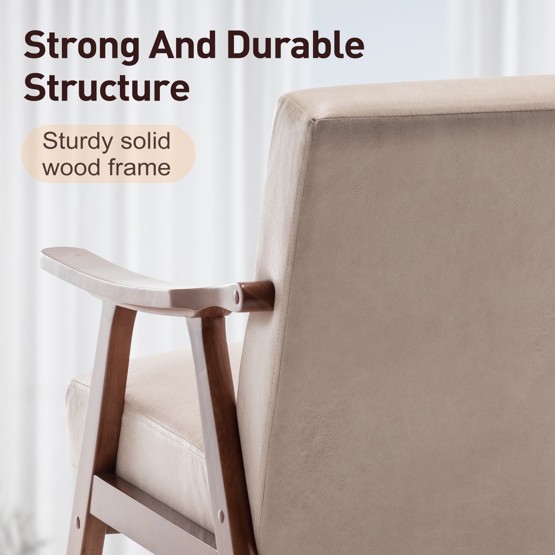 Mid Century Modern Chair, Living Room Chair With Solid Wood Frame, Accent Chair Extra Thick Backrest, Wingback Chair For Bedroom, Reading Room, Living Room, Lounge Chair Indoor Light Camel Primary Living Space Mid Century Modern Foam Fabric