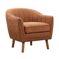 Mid Century Modern Accent Chair 1Pc Rust Hued Chenille Fabric Upholstered Channel Stitched Back Brown Legs Solid Wood Furniture Rust Primary Living Space Mid Century Modern Solid Wood