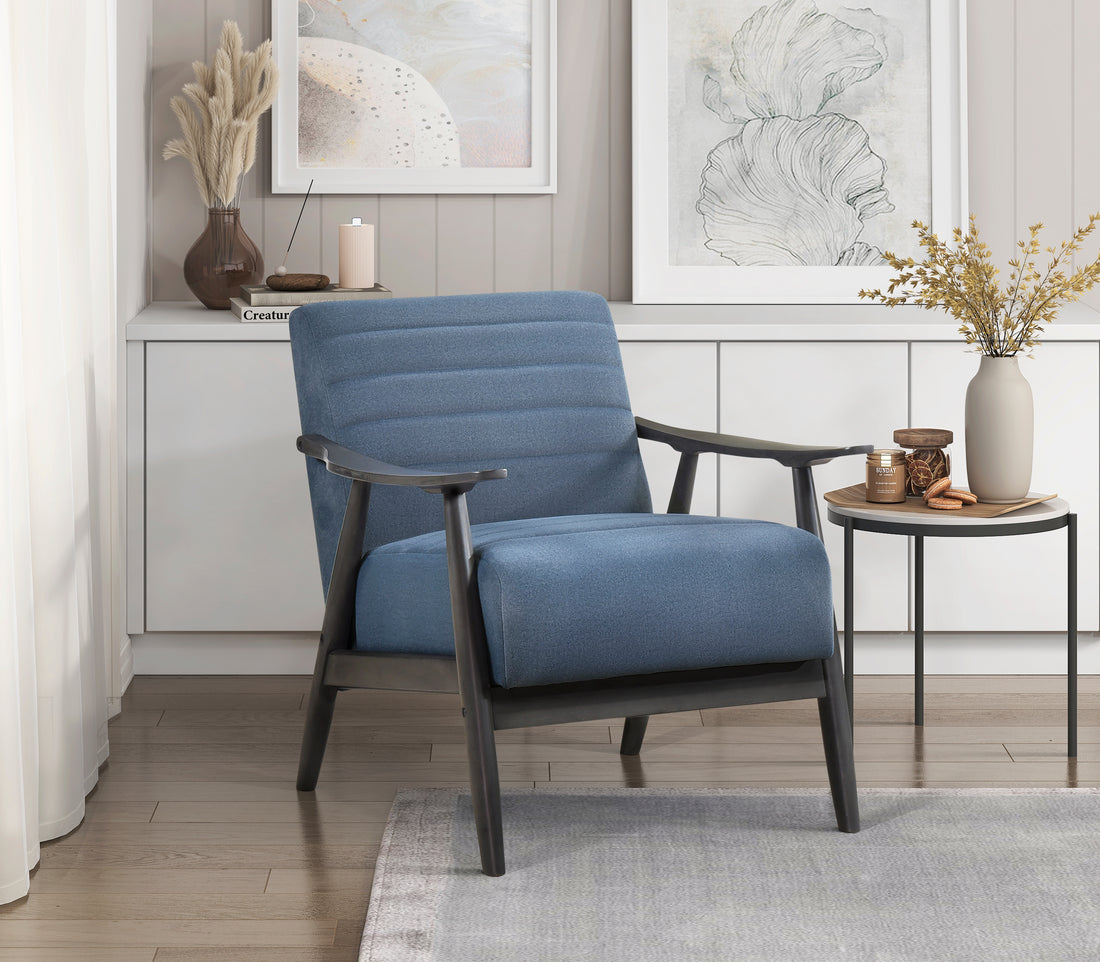 Casual Transitional Accent Chair 1Pc Blue Fabric Upholstery Dark Gray Frame Solid Wood Living Room Furniture Blue Casual,Transitional Solid Wood