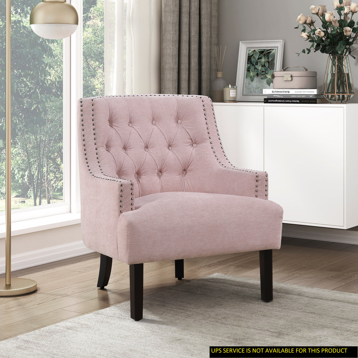 Modern Traditional Accent Chair Pink Chenille Upholstery Button Tufted Solid Wood 1Pc Living Room Furniture Pink Primary Living Space Modern,Traditional Solid Wood