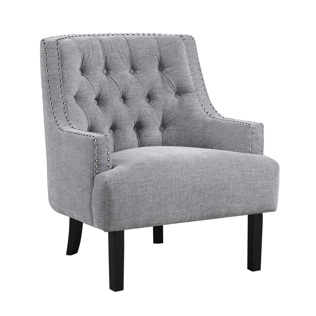 Modern Traditional Accent Chair Gray Chenille Upholstery Button Tufted Solid Wood 1Pc Living Room Furniture Gray Primary Living Space Modern,Traditional Solid Wood