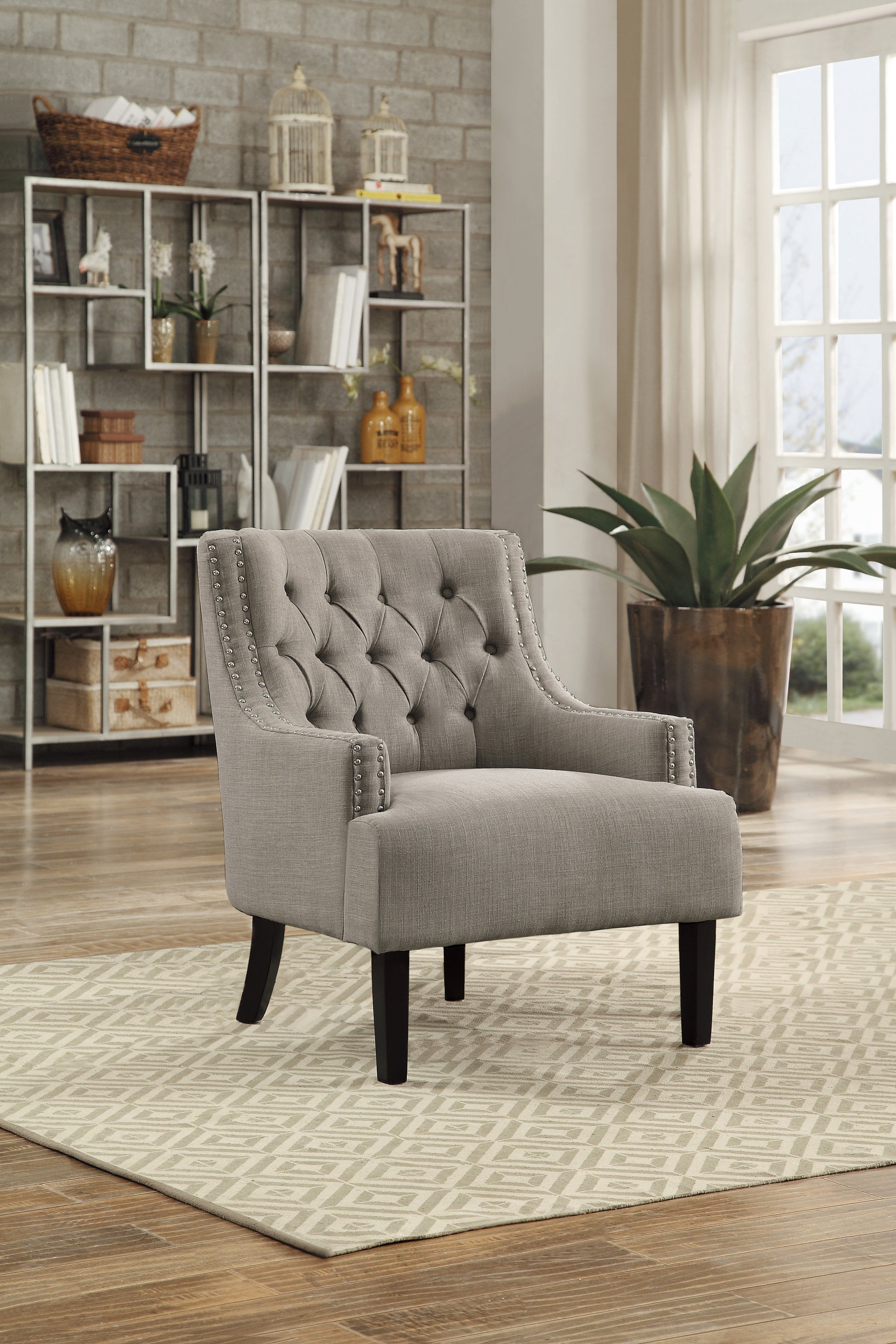 Modern Traditional Accent Chair Button Tufted Taupe Fabric Upholstery Solid Wood 1Pc Living Room Furniture Taupe Primary Living Space Modern,Traditional Solid Wood