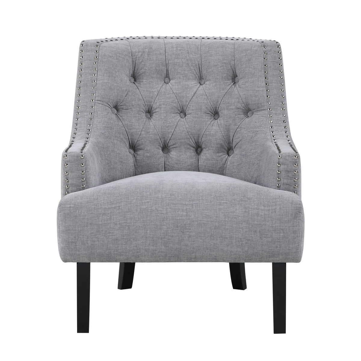 Modern Traditional Accent Chair Gray Chenille Upholstery Button Tufted Solid Wood 1Pc Living Room Furniture Gray Primary Living Space Modern,Traditional Solid Wood