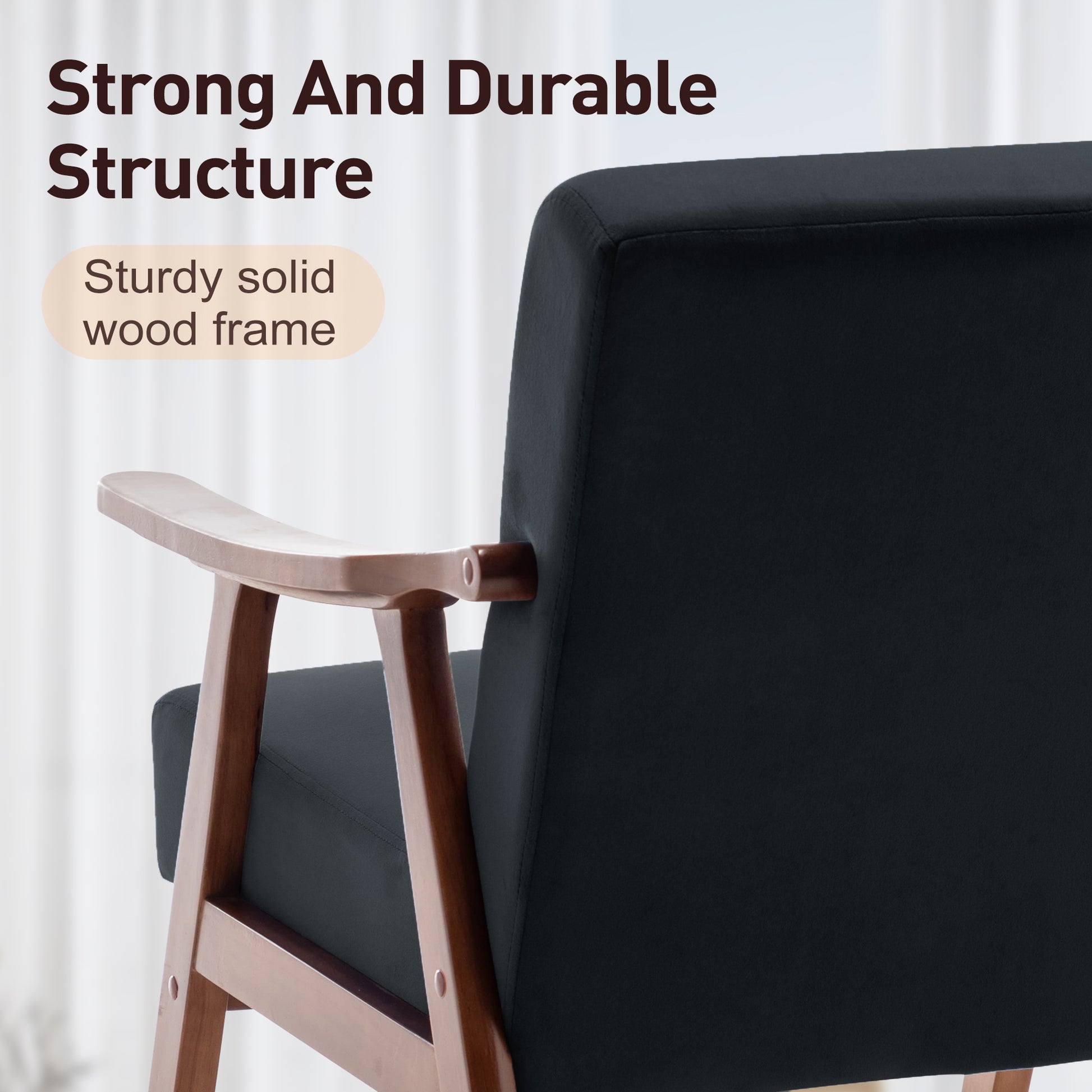 Mid Century Modern Chair, Living Room Chair With Solid Wood Frame, Accent Chair Extra Thick Backrest, Wingback Chair For Bedroom, Reading Room, Living Room, Lounge Chair Indoor Black Primary Living Space Mid Century Modern Foam Velvet