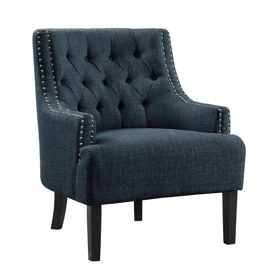 Modern Traditional Accent Chair Button Tufted Bluetextured Fabric Upholstery Solid Wood 1Pc Living Room Furniture Indigo Primary Living Space Modern,Traditional Solid Wood