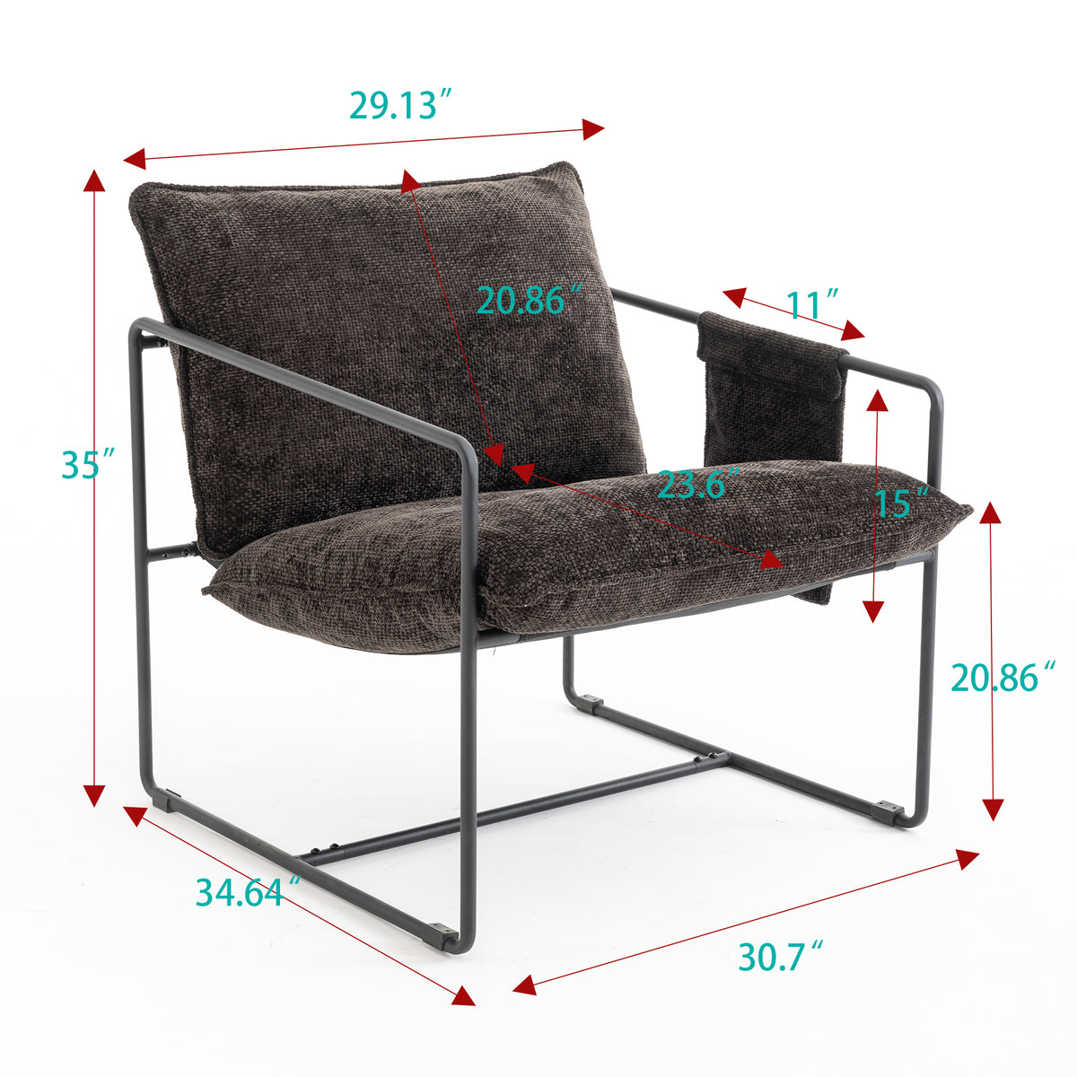 2 Chairs In 1 Box, Upholstered Hanging Armchair With Arm Pocket Metal Frame, Crushed Foam Cushions And Skin Friendly Braid For Living Room And Bedroom. Dark Gray Dark Grey Metal