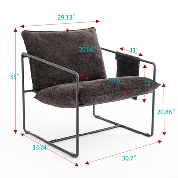 2 Chairs In 1 Box, Upholstered Hanging Armchair With Arm Pocket Metal Frame, Crushed Foam Cushions And Skin Friendly Braid For Living Room And Bedroom. Dark Gray Dark Grey Metal