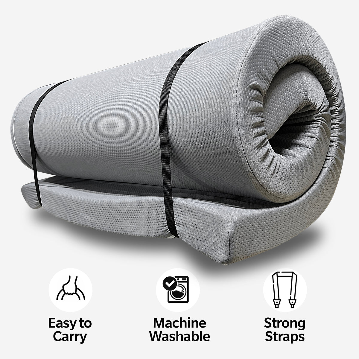 Memory Foam Camping Mattress 63"X26"X4" Perfect For Outdoor Activities, Rvs, Guest Rooms, And Dorms Foldable, Portable, With Water Resistant Zipper Cover, Certipur Us Certified Grey Polyester