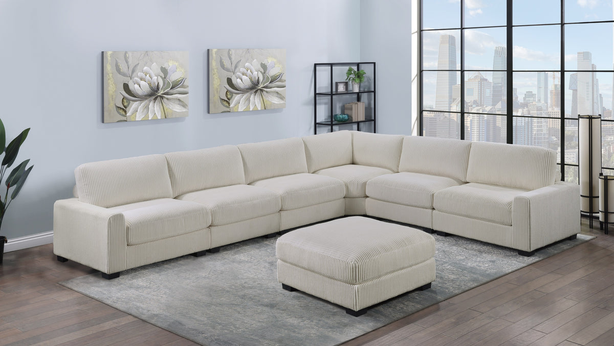 Living Room Furniture Ottoman Beige Wide Welt Corduroy 1Pc Soft Cushion Cocktail Ottoman Wood Legs Beige Primary Living Space Solid Contemporary,Modern Square Corduroy
