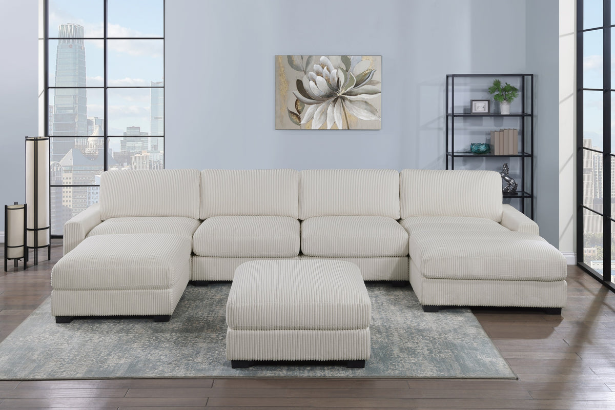 Living Room Furniture Ottoman Beige Wide Welt Corduroy 1Pc Soft Cushion Cocktail Ottoman Wood Legs Beige Primary Living Space Solid Contemporary,Modern Square Corduroy
