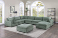 Contemporary Living Room Furniture Ottoman Sage Color Corduroy 1Pc Soft Cushion Ottoman Wood Legs Sage Primary Living Space Solid Contemporary,Modern Square Corduroy