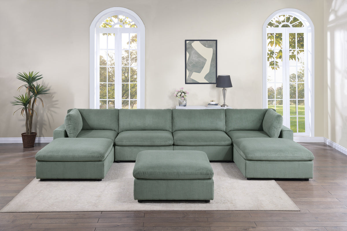 Contemporary Living Room Furniture Ottoman Sage Color Corduroy 1Pc Soft Cushion Ottoman Wood Legs Sage Primary Living Space Solid Contemporary,Modern Square Corduroy