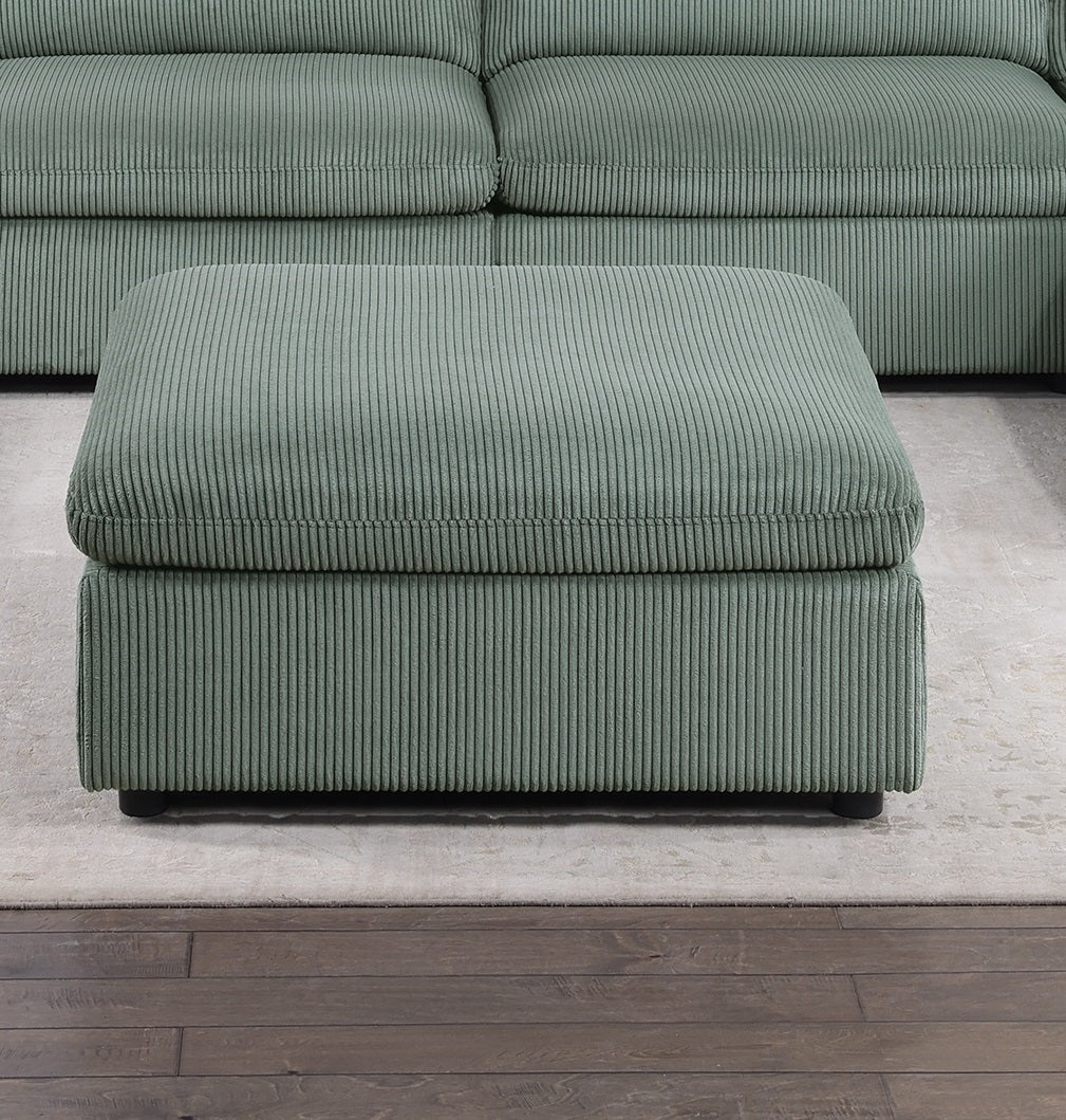 Contemporary Living Room Furniture Ottoman Sage Color Corduroy 1Pc Soft Cushion Ottoman Wood Legs Sage Primary Living Space Solid Contemporary,Modern Square Corduroy