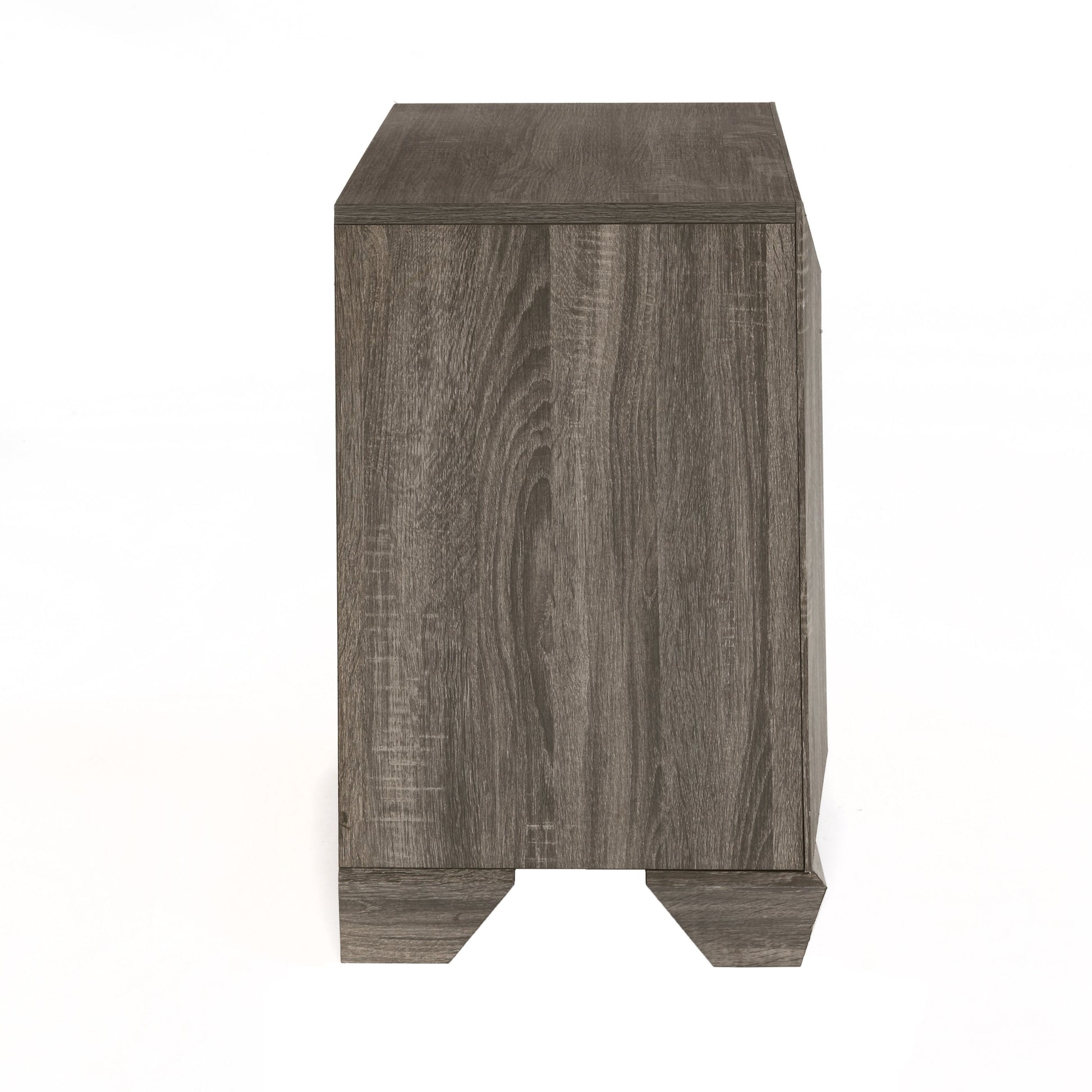 Weathered Grey Grain 2 Drawer Nightstand Brown 2 Drawers Bedroom Rectangle Rustic Drawers Wood