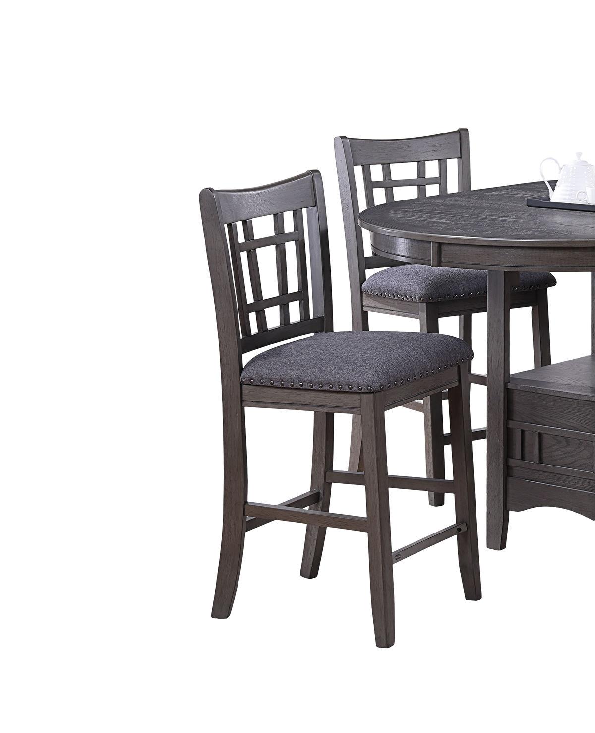 Set Of 2Pc High Chairs Dining Room Furniture Gray Solid Wood Counter Height Chairs Upholstered Cushioned Open Square Design Back Geometric Gray Light Brown Dining Room Modern,Transitional Dining Chairs Rubberwood Set Of 2 Solid Wood