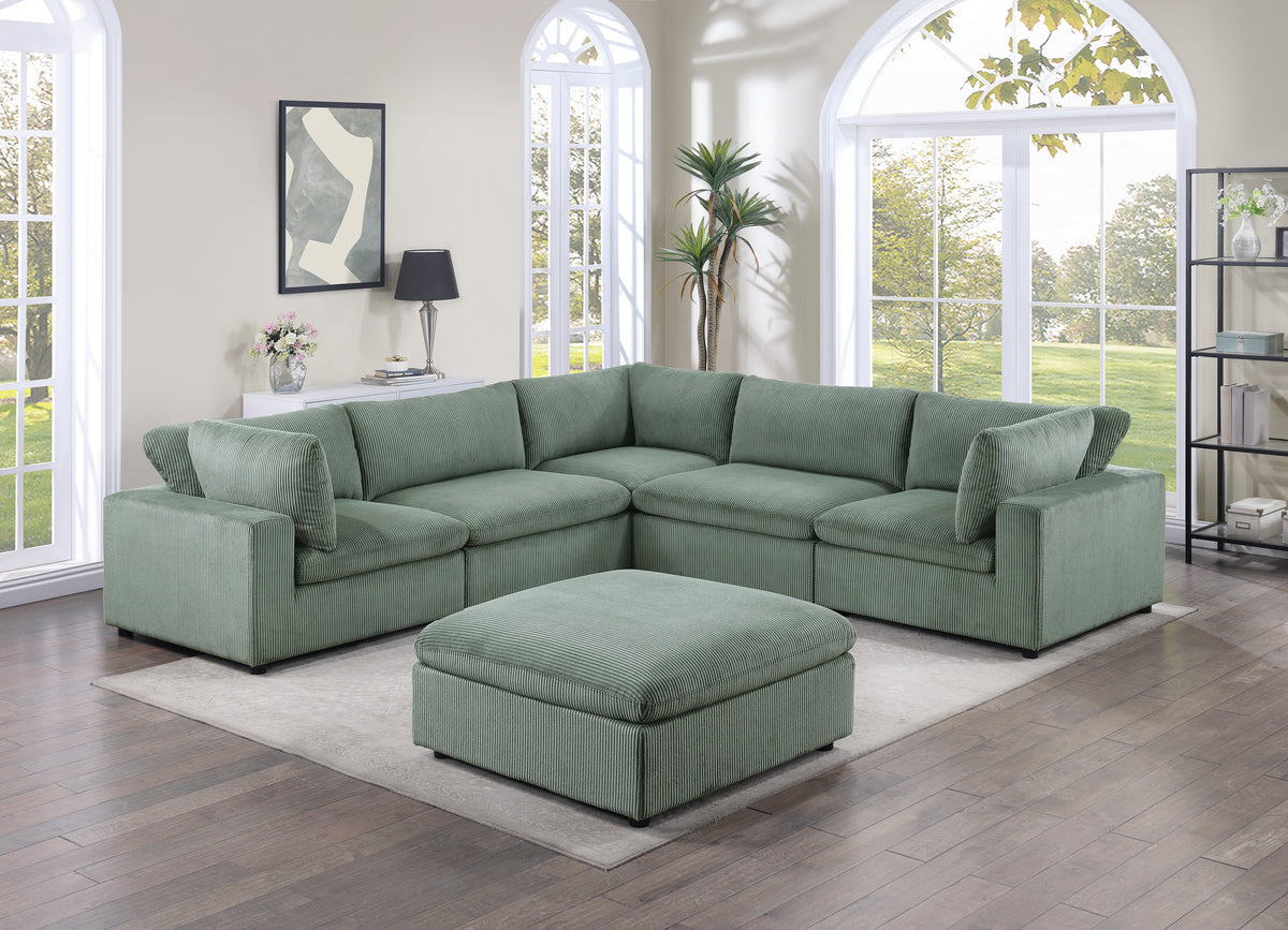 Contemporary Living Room Furniture Ottoman Sage Color Corduroy 1Pc Soft Cushion Ottoman Wood Legs Sage Primary Living Space Solid Contemporary,Modern Square Corduroy