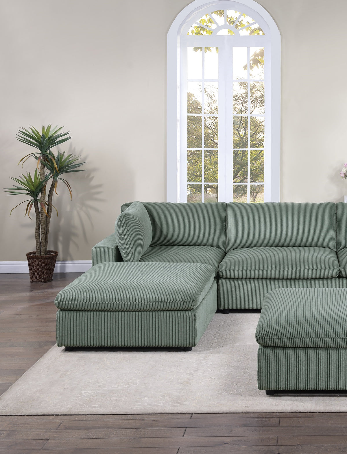 Contemporary Living Room Furniture Ottoman Sage Color Corduroy 1Pc Soft Cushion Ottoman Wood Legs Sage Primary Living Space Solid Contemporary,Modern Square Corduroy