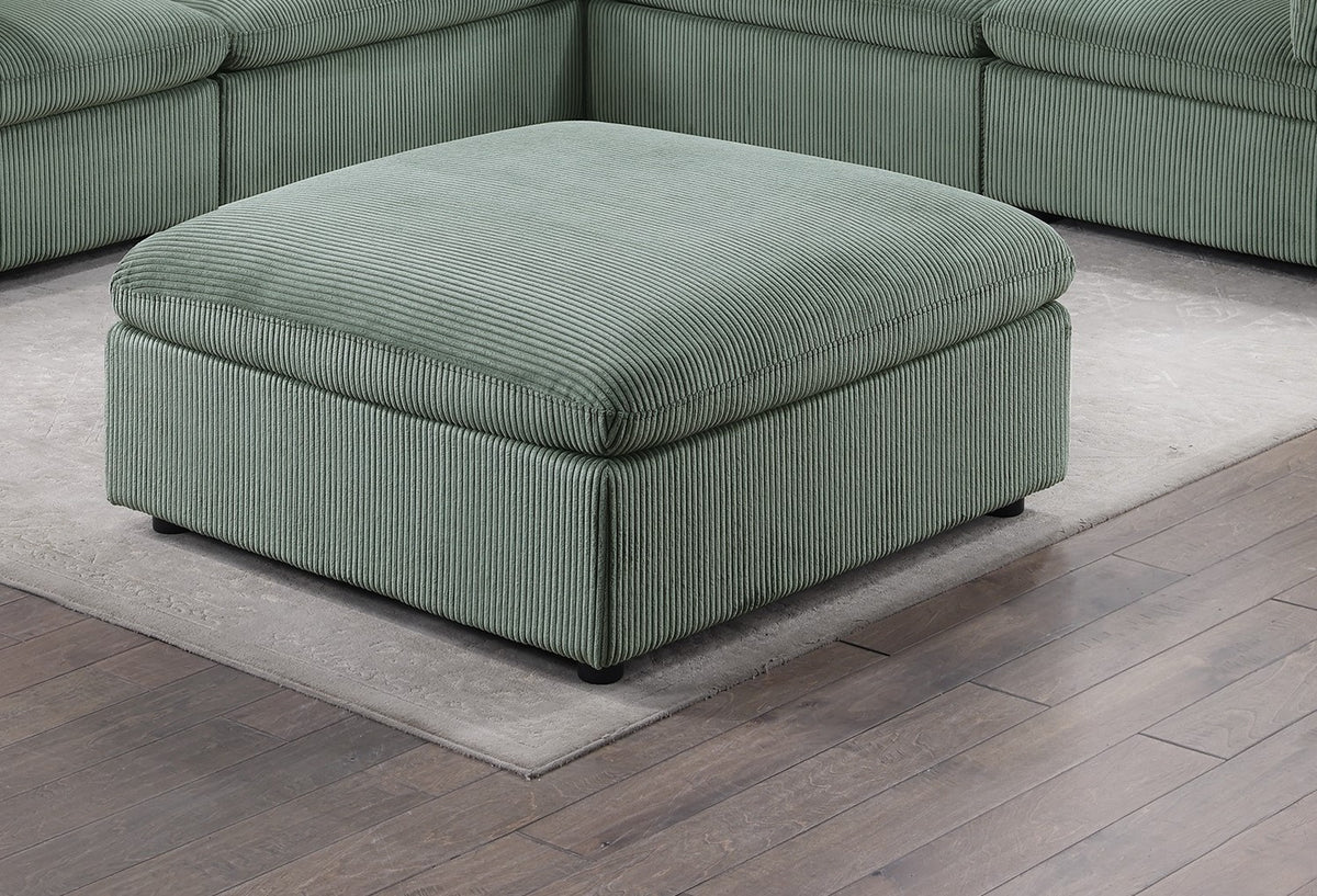 Contemporary Living Room Furniture Ottoman Sage Color Corduroy 1Pc Soft Cushion Ottoman Wood Legs Sage Primary Living Space Solid Contemporary,Modern Square Corduroy