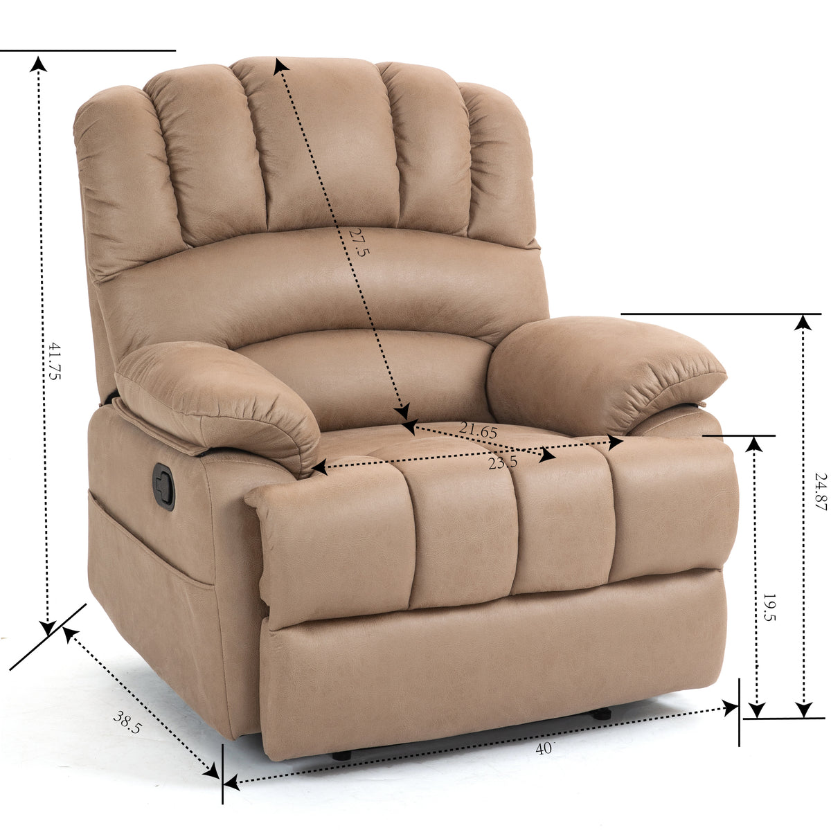 Large Manual Recliner Chair In Fabric For Living Room, Yellow Yellow Polyester Manual Handle Metal Primary Living Space Medium Firm Cushion Back Heavy Duty American Design Pine Pillow Top Arms Fiber Foam And Polyester Fiber Pad Fabric