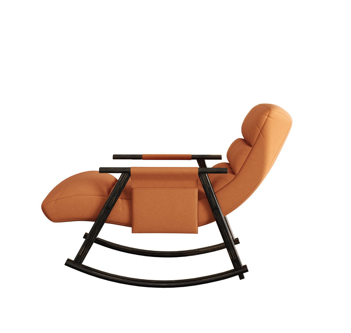 Casual Folding Rocking Chair Upholstered, Lounge Rocking Chair Adjustable High Back And Foot Rest,Side Pockets Placed In Living Room Bedroom Balcony Orange Velvet