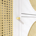 Storage Cabinet With Rattan Doors, Tall Freestanding Hutch Cabinet With Power Outlet,4 Cabinet Door And 4 Drawers& 1 Large Countertop, Buffet Drawer Cabinet Door Design White Dining Room Mdf