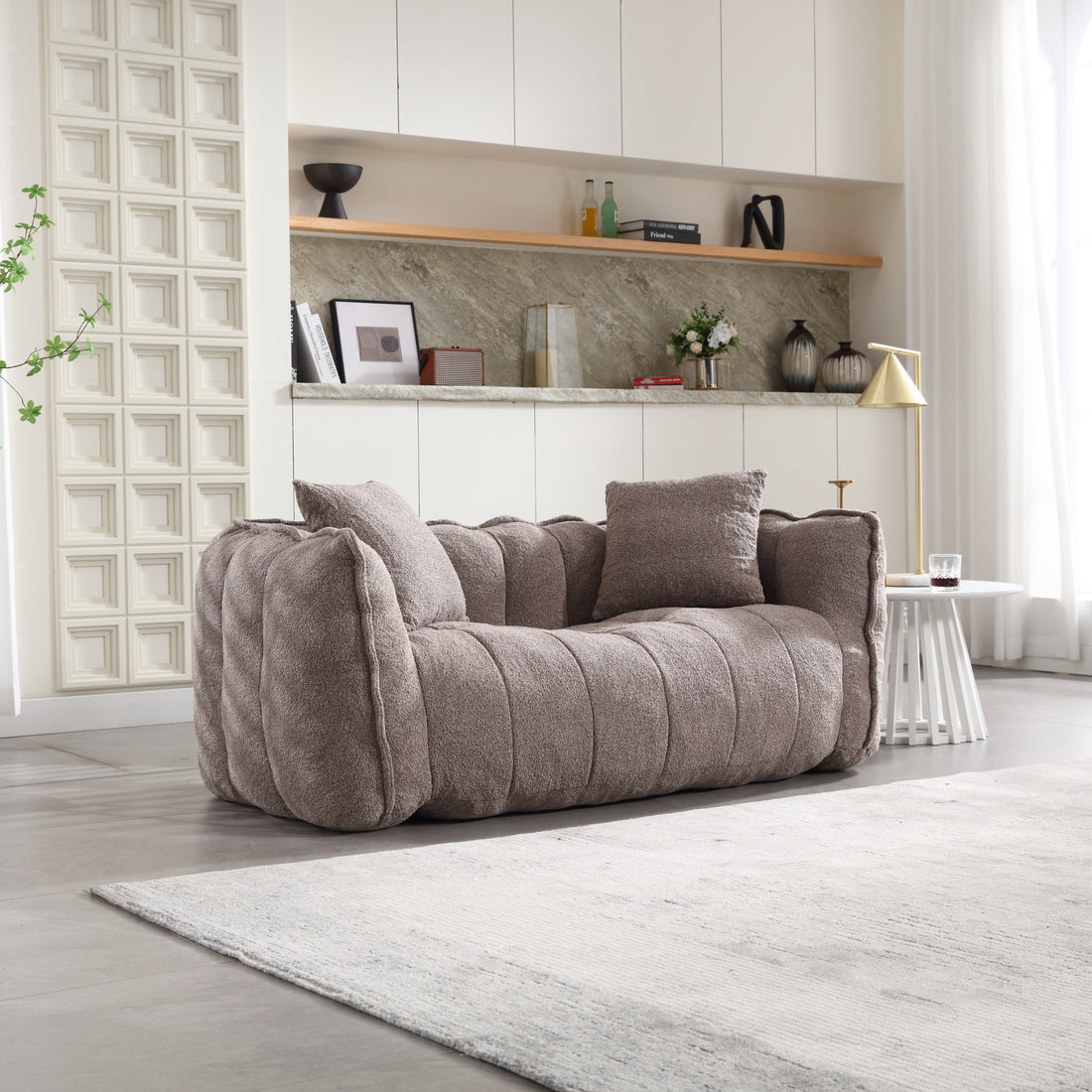 Soft Beanbag Chair With High Resilience Foam Core For Two People. The Comfortable Square Recliner Sofa Is Ideal For Family Members And Friends Engaged In Games, Reading, Watching Tv Brown Chenille