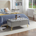 Fashion Light Grey Velvet Fabric Upholstered Large Storage Rectangular Bench For Entryway Bench,Bedroom End Of Bed Bench.Foot Of The Bed,Bench For Sofa For Living Room. Gold Feet Stainless Steel Gray Fabric