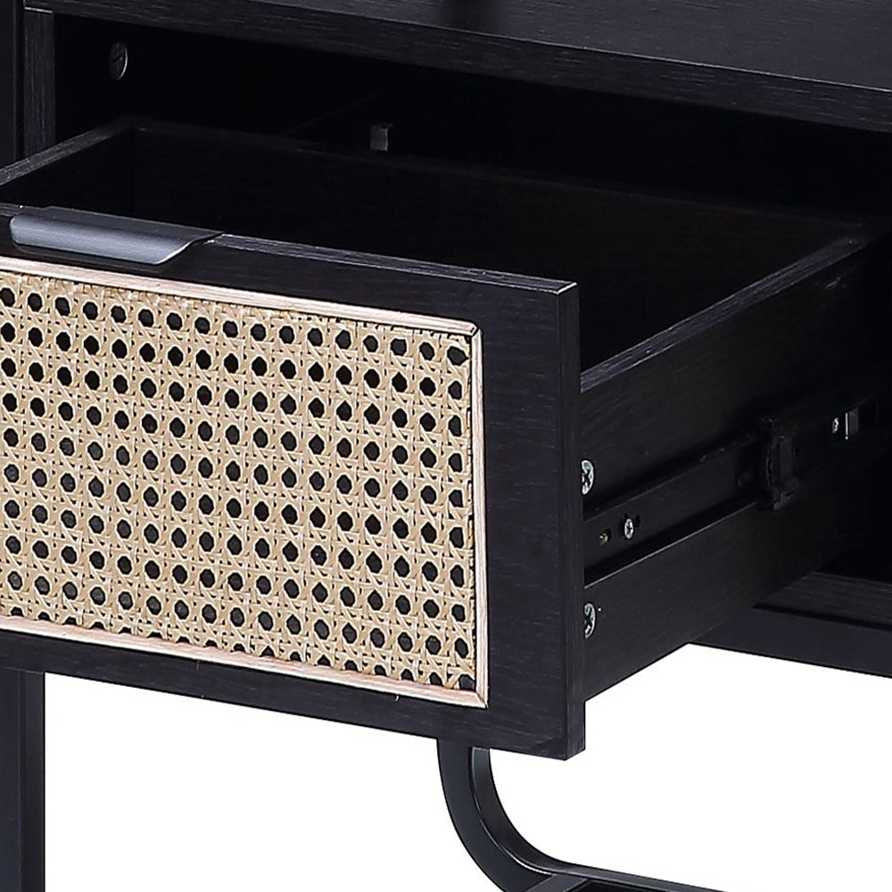 Black Accent Table With Glass Top Black Primary Living Space Drawers Rectangular Wood Sled