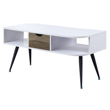 White And Black Coffee Table With 1 Drawer White Black White Primary Living Space Contemporary Drawers Rectangular Wood Metal