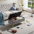 Fashion Light Grey Velvet Fabric Upholstered Large Storage Rectangular Bench For Entryway Bench,Bedroom End Of Bed Bench.Foot Of The Bed,Bench For Sofa For Living Room. Gold Feet Stainless Steel Gray Fabric