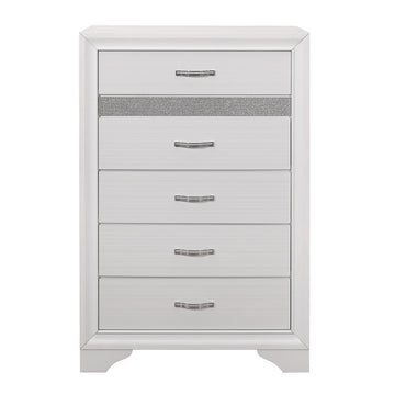 Glamorous White Finish 1Pc Chest Of Drawers Faux Crystals Pulls Silver Glitter Hidden Drawers Wooden Modern Bedroom Furniture White Bedroom Modern Wood