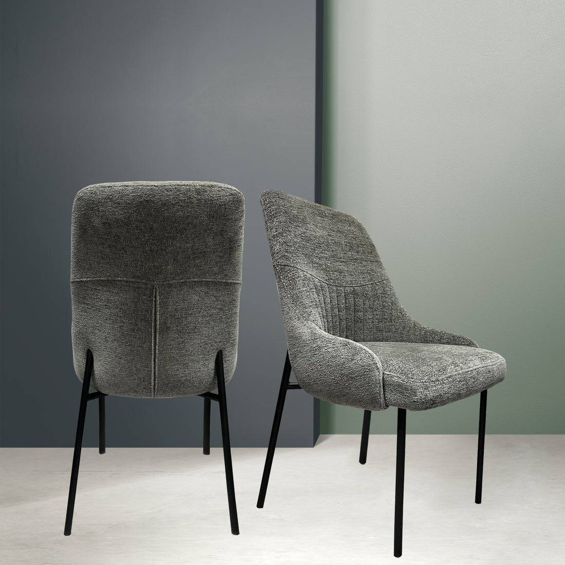 Upholstery Boucle Fabric Dining Side Chair Set Of 2, Grey Solid Dining Room Wing Back Set Of 2 Metal Dark Gray Powder Coated Foam Spot Clean Square Mid Century Modern,Minimalist,Modern Dining Chairs Foam Boucle