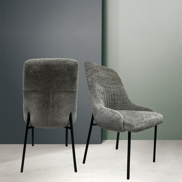 Upholstery Boucle Fabric Dining Side Chair Set Of 2, Grey Solid Dining Room Wing Back Set Of 2 Metal Dark Gray Powder Coated Foam Spot Clean Square Mid Century Modern,Minimalist,Modern Dining Chairs Foam Boucle