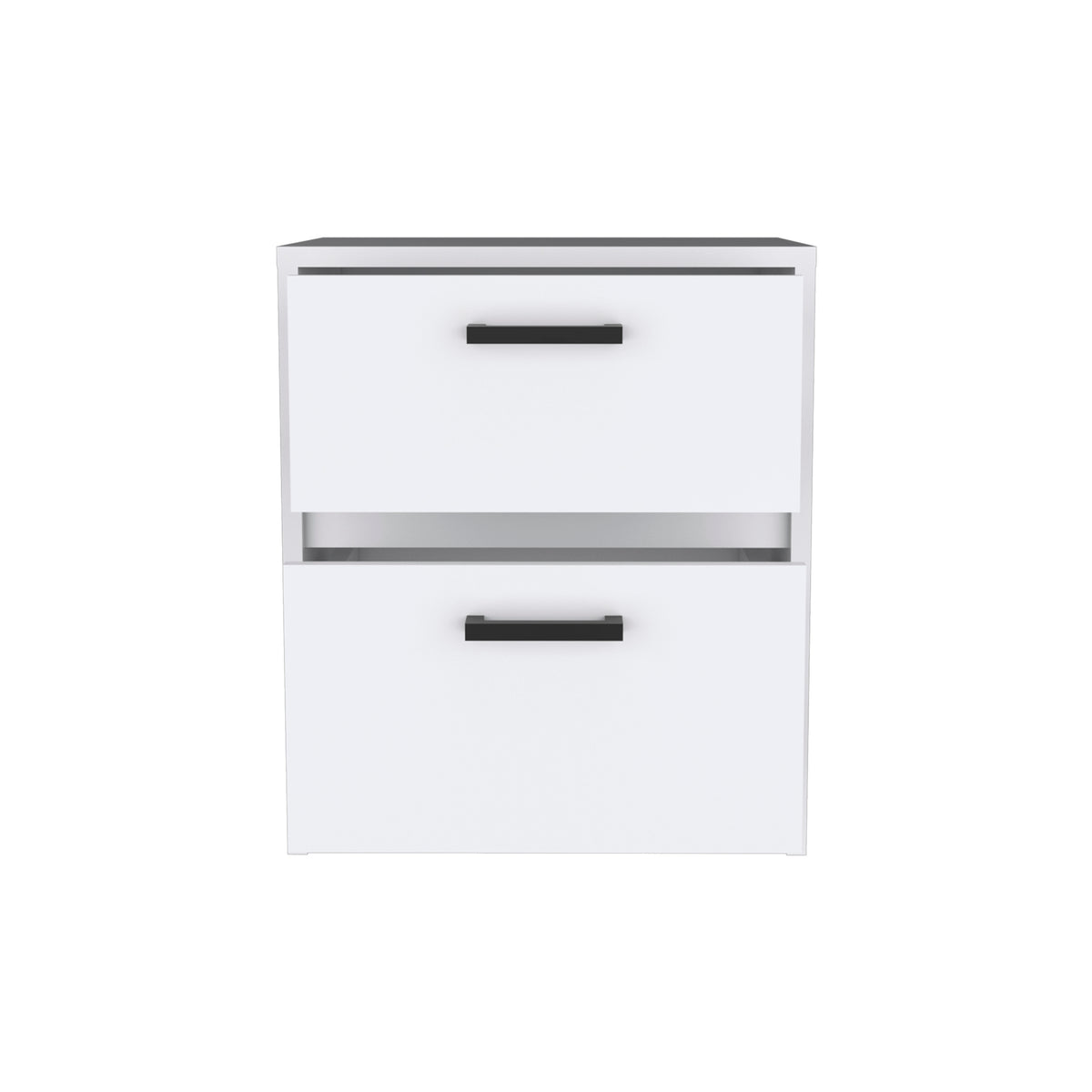 Nightstand 18"H2 Drawers With Metal Handles, White White Particle Board Particle Board