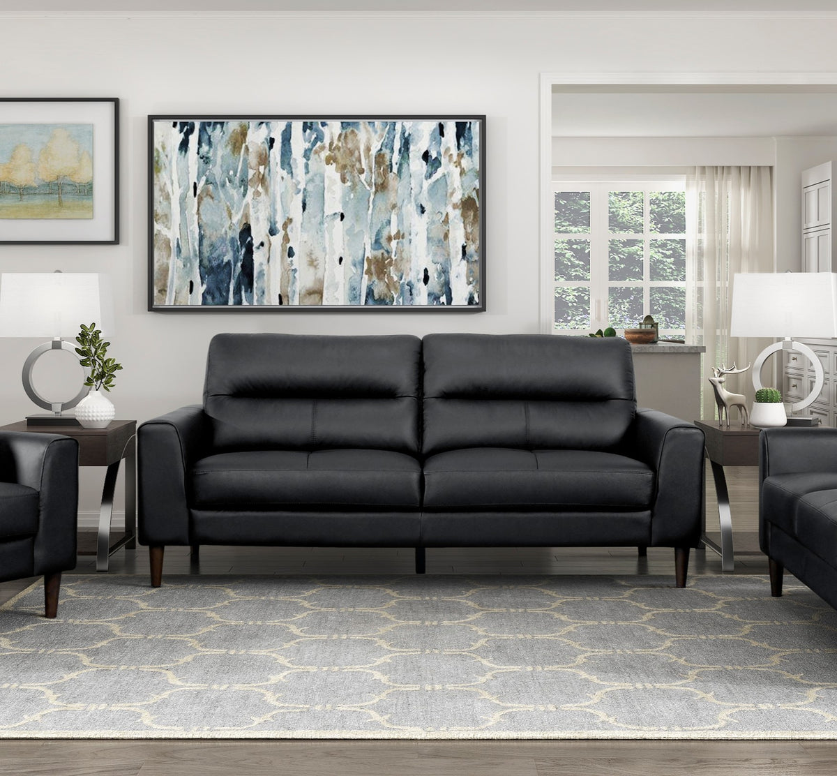 Modern Living Room Furniture Black Top Grain Leather Sofa 1Pc Cushion Seat And Back Solid Wood Frame Black Genuine Leather Wood Primary Living Space Modern Solid Wood 2 Seat