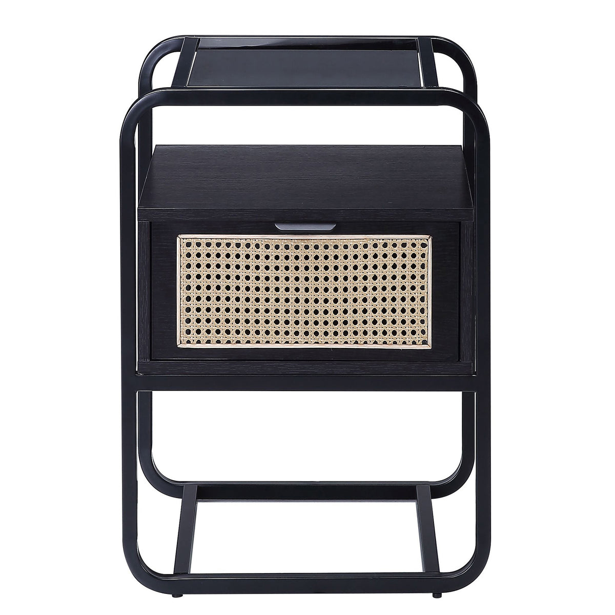 Black Accent Table With Glass Top Black Primary Living Space Drawers Rectangular Wood Sled
