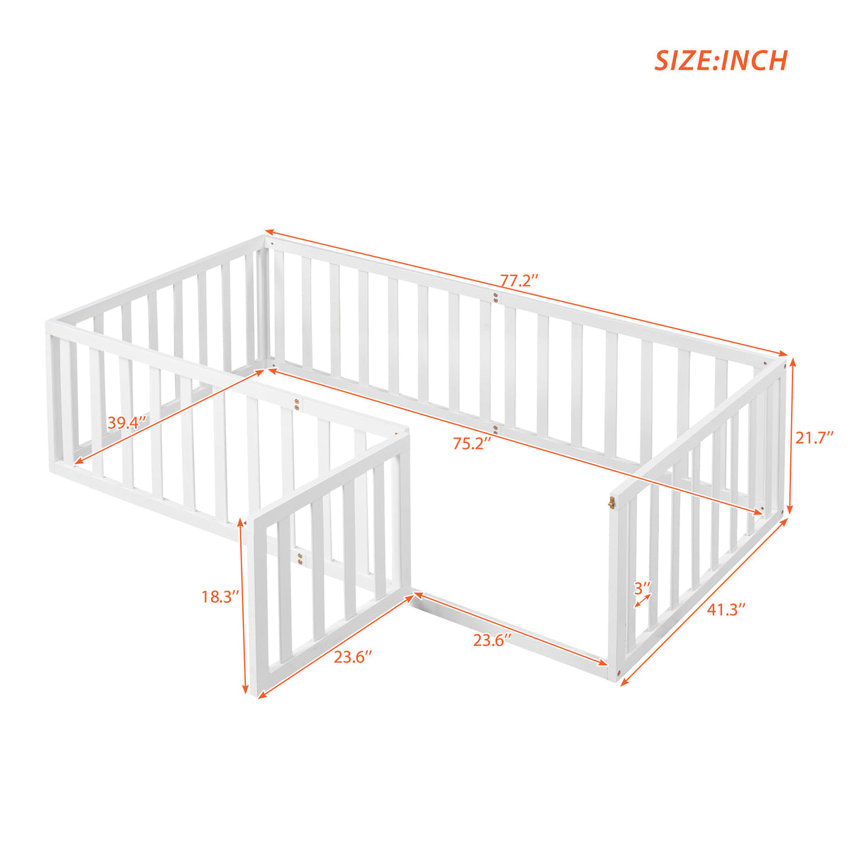 Twin Size Wood Floor Bed Frame With Fence And Door, White Old Sku :Wf289661Aak Twin White Solid Wood