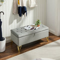 Fashion Light Grey Velvet Fabric Upholstered Large Storage Rectangular Bench For Entryway Bench,Bedroom End Of Bed Bench.Foot Of The Bed,Bench For Sofa For Living Room. Gold Feet Stainless Steel Gray Fabric