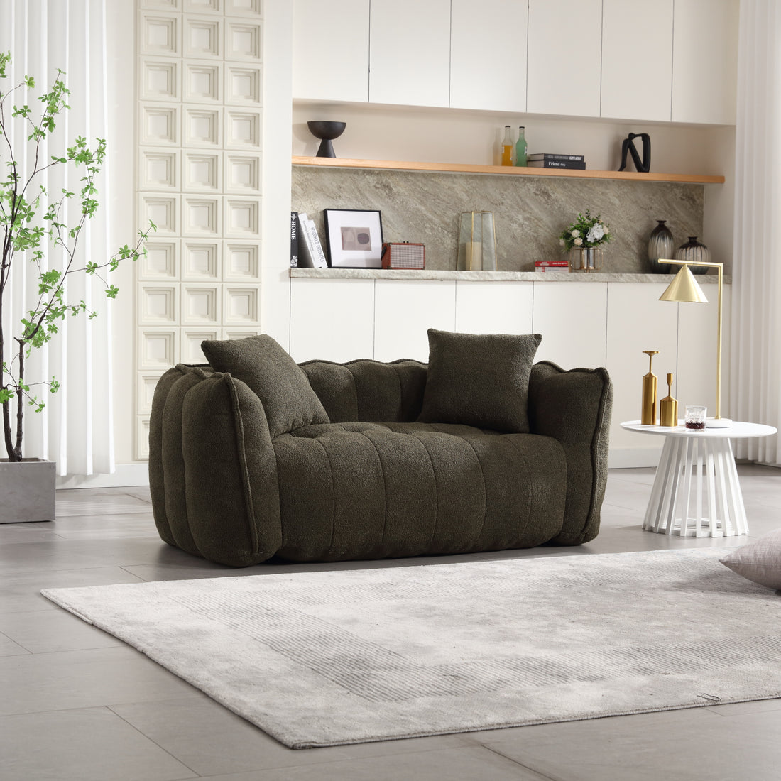 Soft Beanbag Chair With High Resilience Foam Core For Two People. The Comfortable Square Recliner Sofa Is Ideal For Family Members And Friends Engaged In Games, Reading, Watching Tv Olive Green Chenille