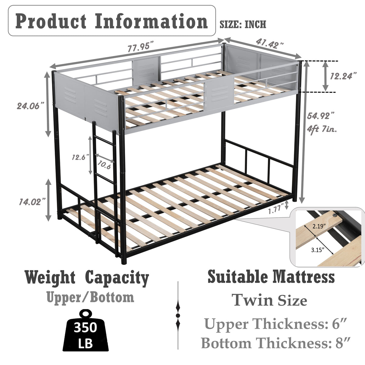 Metal Twin Over Twin Bunk Bed With Vent Board Heavy Duty Sturdy Metal Noise Reduced Safety Guardrail Cpc Certified Twin Black Metal