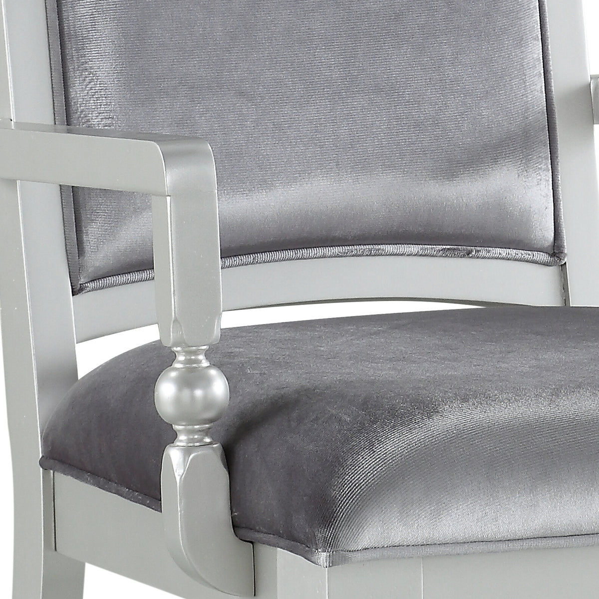 Grey And Platinum Upholstered Arm Chairs Set Of 2 Solid Grey Silver Dining Room Foam Rectangular Glam Arm Chair Poplar Solid Back Set Of 2 Wood Fabric