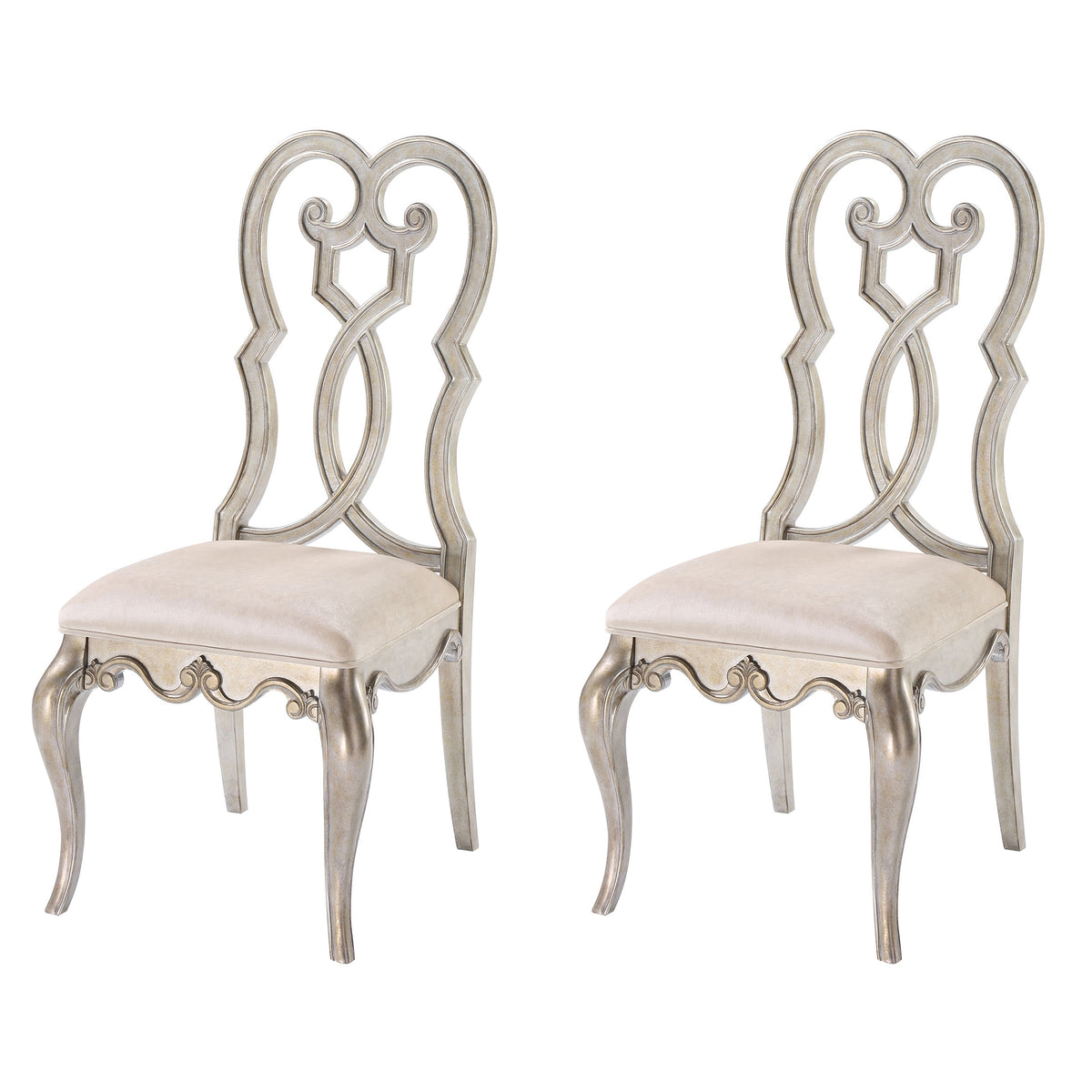 Ivory And Antique Champagne Side Chairs Set Of 2 Solid Ivory Dining Room Foam Rectangular Glam Side Chair Poplar Queen Anne Back Set Of 2 Wood Metal