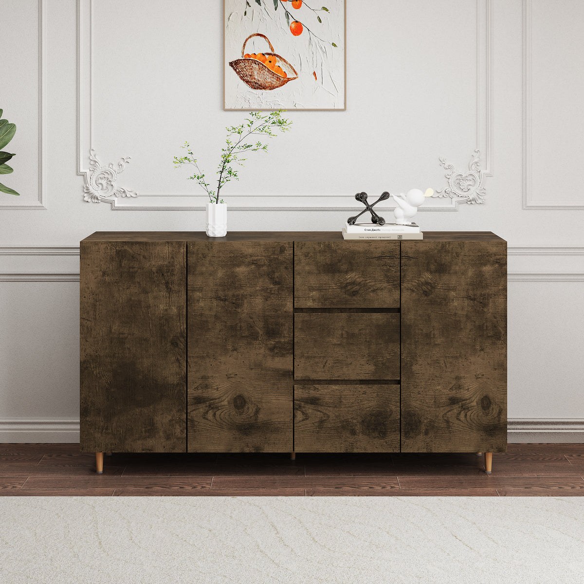 2402Rich Level Of Storage Space, Divided Display Storage One Of The Diversified Side Cabinets, Suitable For Dining Room, Living Room Black Brown Mdf