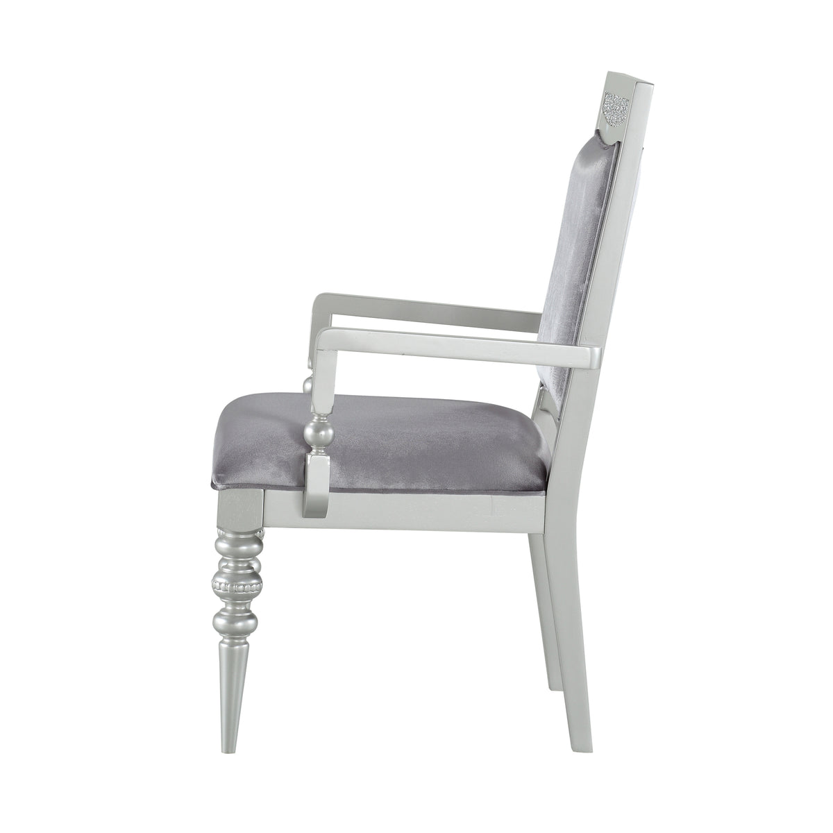 Grey And Platinum Upholstered Arm Chairs Set Of 2 Solid Grey Silver Dining Room Foam Rectangular Glam Arm Chair Poplar Solid Back Set Of 2 Wood Fabric