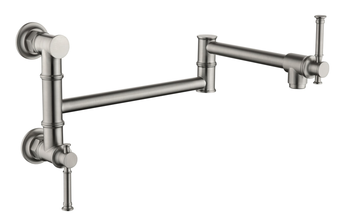 Wall Mounted Pot Filler Faucet, Modern Brass Pot Filler Two Attachment Wall Mount Folding Kitchen Pot Filler Swing Arm Brushed Nickel Brass