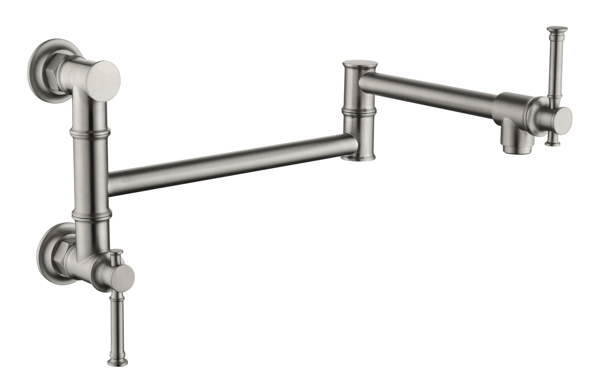 Wall Mounted Pot Filler Faucet, Modern Brass Pot Filler Two Attachment Wall Mount Folding Kitchen Pot Filler Swing Arm Brushed Nickel Brass