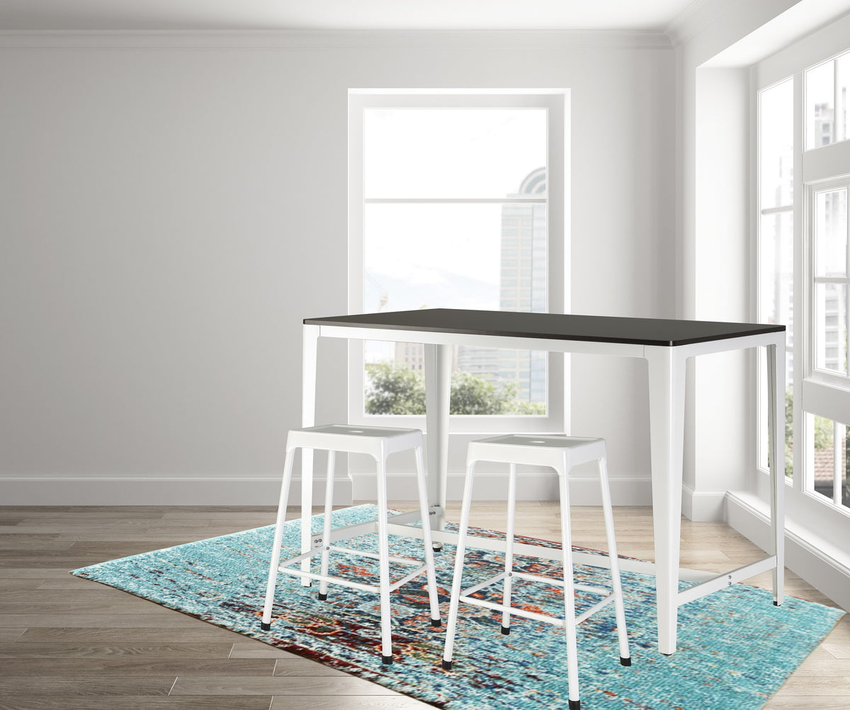 3 Pieces Monoco Farmhouse Counter Bistro Brown Metal Dining Room Fixed Table Rectangular Breakfast Nook Metal Wood Brown White Seats 4 42 Inches Rectangular 4 Leg Mdf Mdf Metal