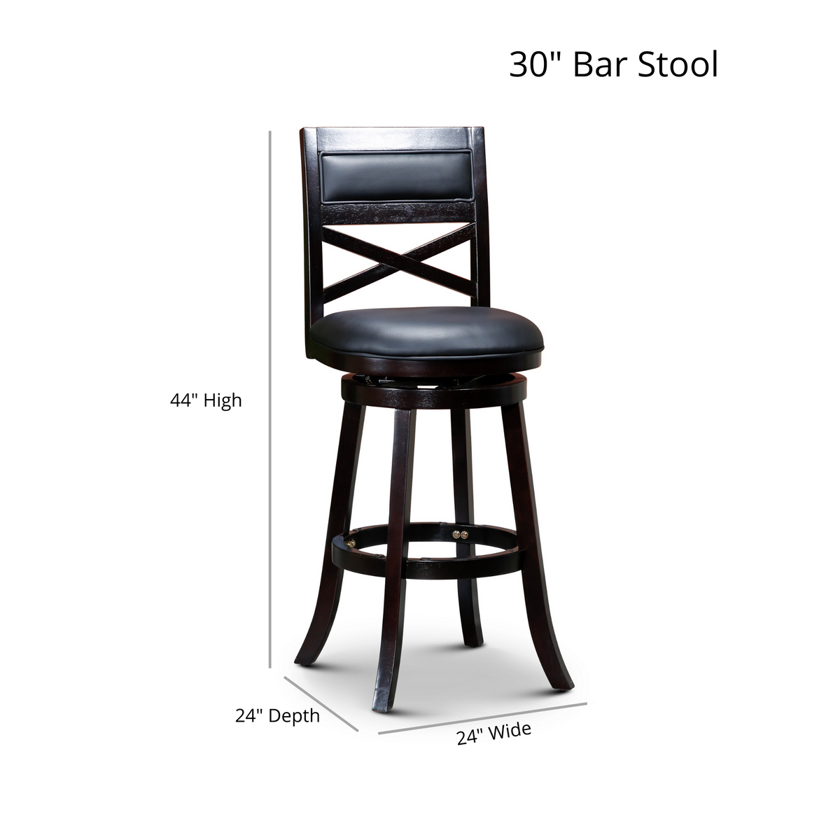 30" Bar Height X Back Swivel Stool, Natural Finish, Charcoal Fabric Seat Natural Fabric